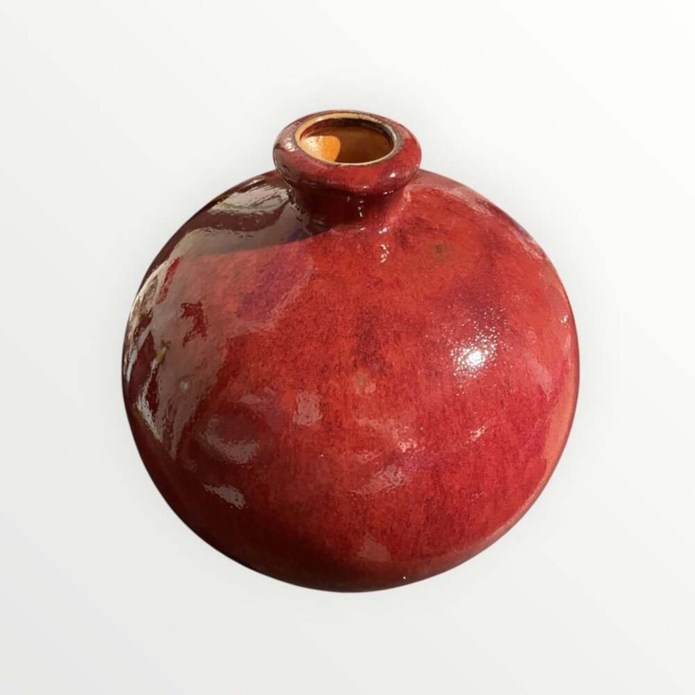 Vintage Handcrafted Studio Pottery Round Red Glazed Bud Vase Orb